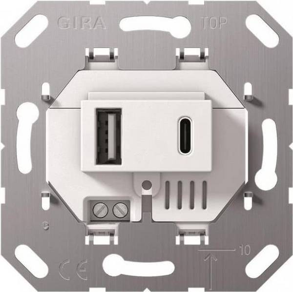 Gira USB Voedingsadapter 2f Type A/C Inbouw Wit 234900