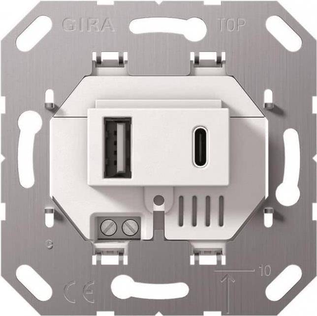 Gira USB Voedingsadapter 2f Type A/C Inbouw Wit 234900-0