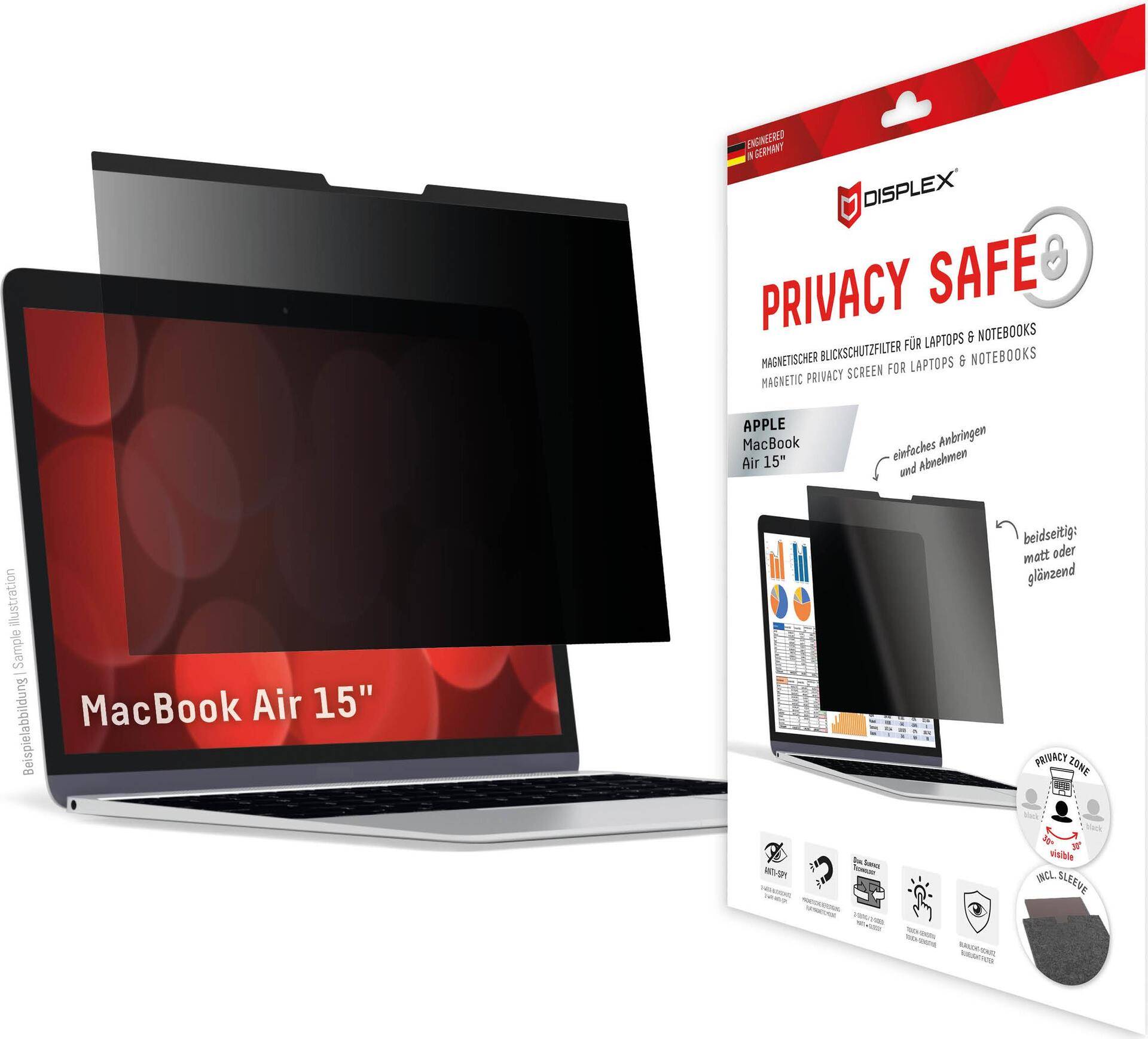 Displex PRIVACY SAFE Magnetisch 2-Weg Privacyfilter voor MacBook Air 15" 2-Way-0