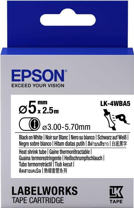 Epson LabelWorks LK-4WBA5 Zwart op Wit Rol 1,2 cm x 2,5 m voor LabelWorks LW-1000,300,400,600,700,900, K400, Z5000, Z501-0