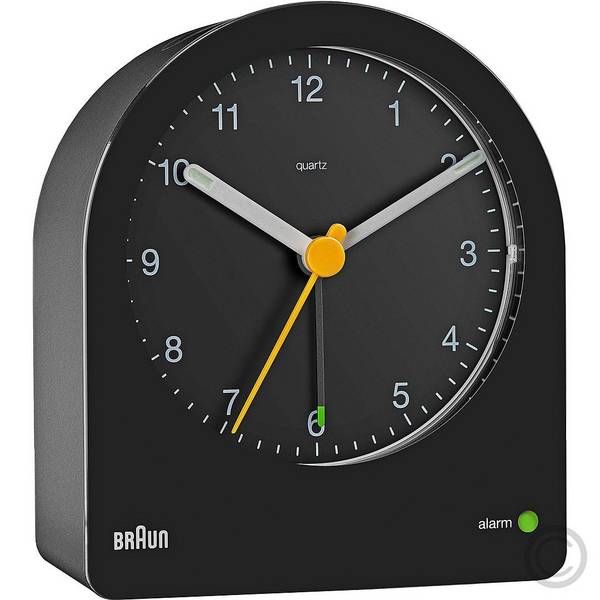 Braun BC22 Quartz Alarmklok, Rond, Zwart en Geel, Batterij Aangedreven