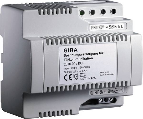 GIRA Voedingsadapter voor Deurcommunicatie, 230V AC, 24V DC, IP20,2 Deelnemers, Model 257000