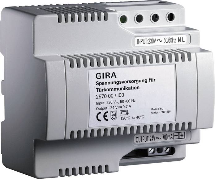 GIRA Voedingsadapter voor Deurcommunicatie, 230V AC, 24V DC, IP20,2 Deelnemers, Model 257000-0
