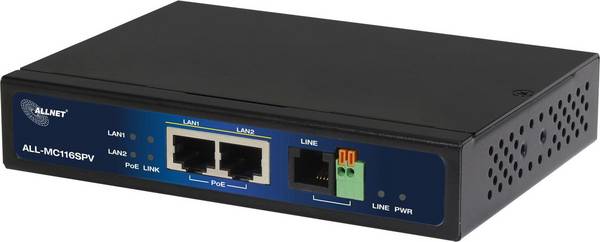 ALLNET ISP Bridge Modem VDSL2 met Vectoring, Point-to-Point Slave Modem & 2x PoE IEEE802.3at Poorten - ALL-MC116SPV-VDSL