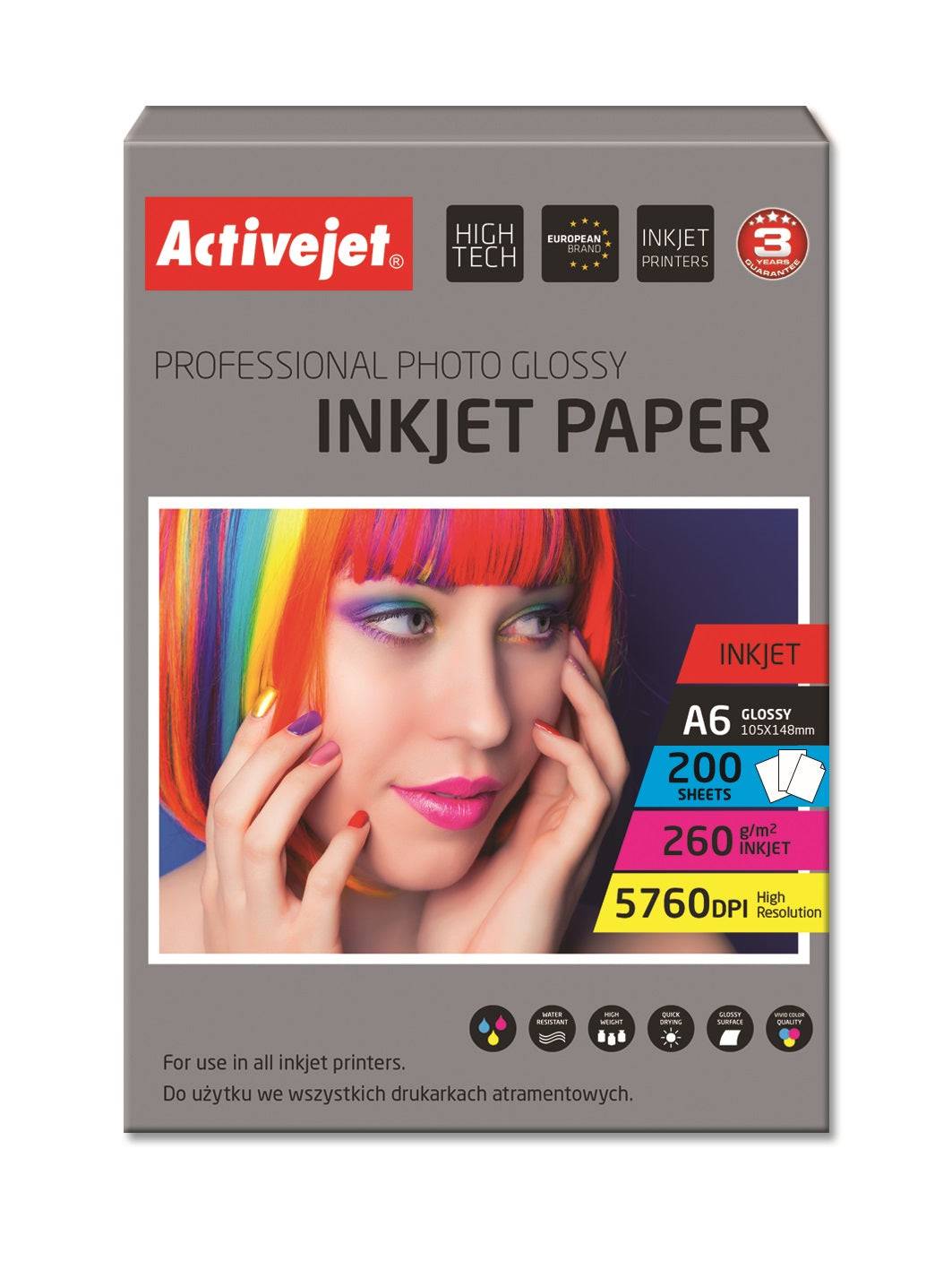 Activejet AP6-260GR200 Glanzend fotopapier; ideaal voor het afdrukken van foto's en kleurrijke herinneringen, 10x15 cm;-1