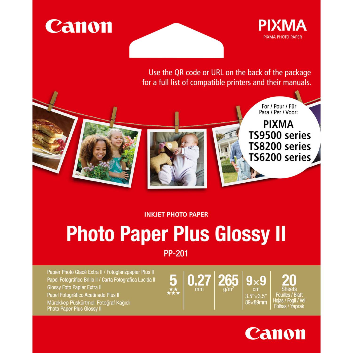 Canon Plus Glossy II PP-201 Inkjet Fotopapier - 88,90 mm x 88,90 mm - 265 g/m² Grammage - Glanzend - 20 Vel(len)-3