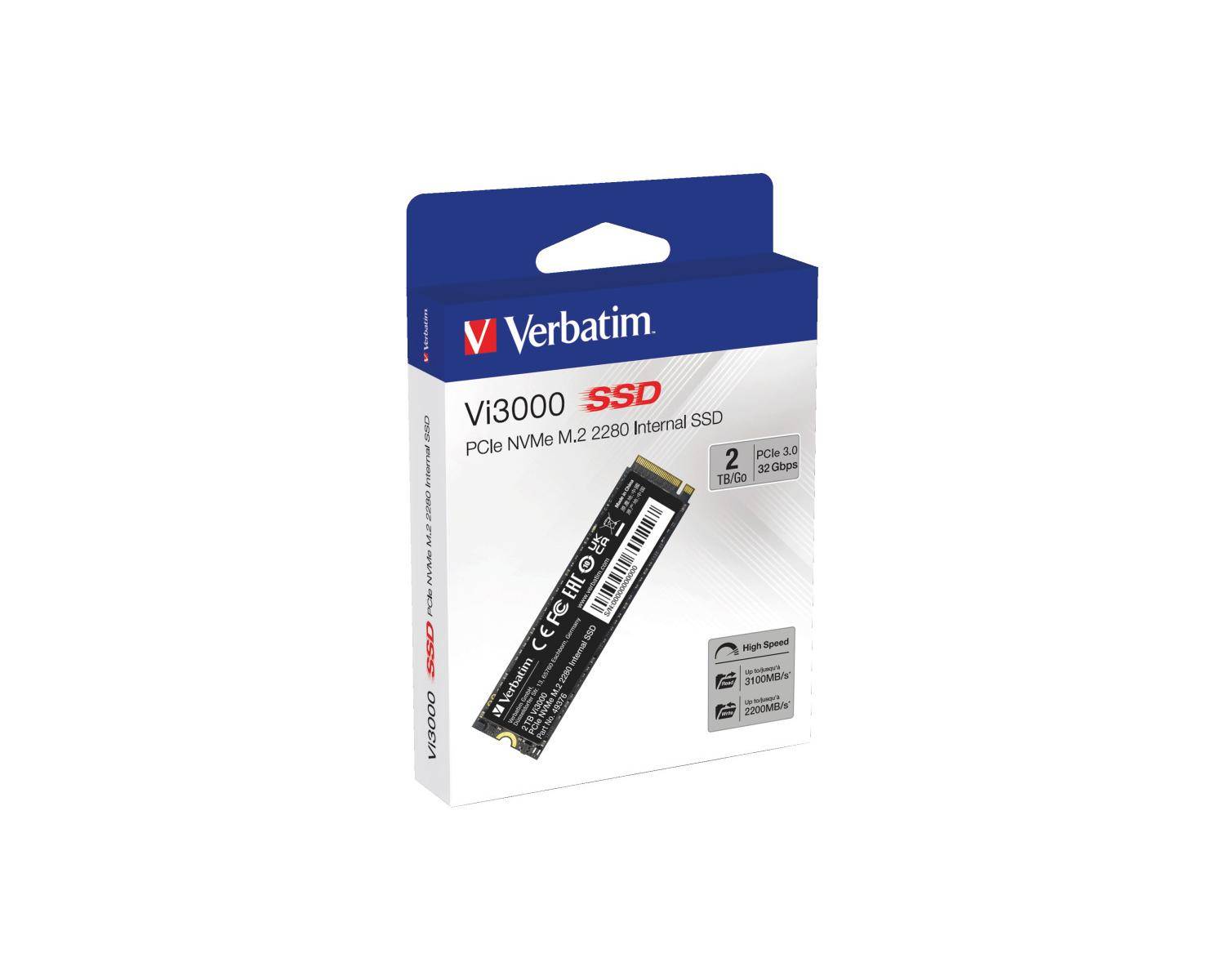 Verbatim Vi3000 2 TB NVMe/PCIe M.2 SSD 2280 harde schijf PCIe NVMe 3.0 x4 Retail 49376-3