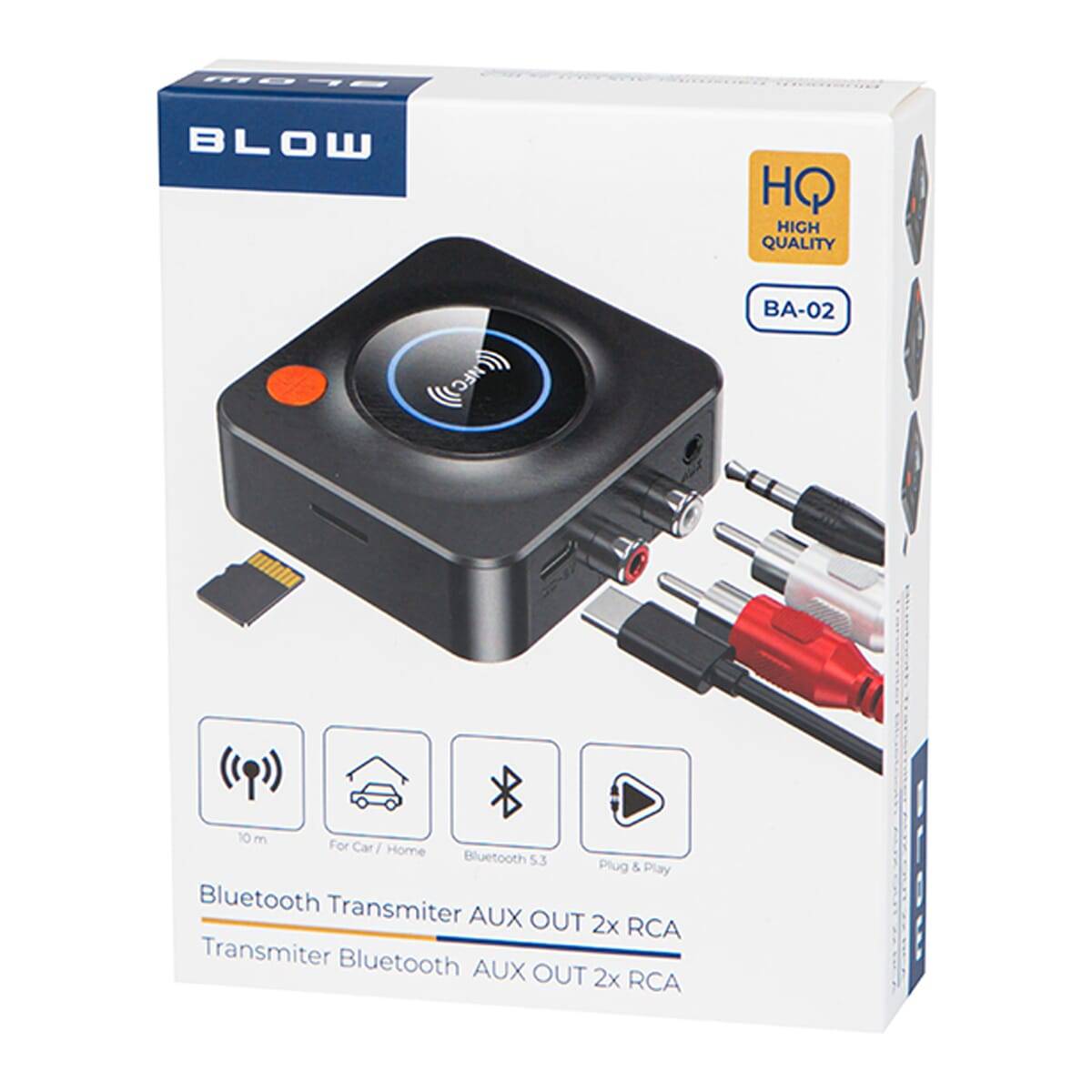 BLOW BA-02 Bluetooth Transmitter - AUX OUT 3.5mm & 2x RCA - Bluetooth 5.3 - 10m bereik - Plug & Play-3
