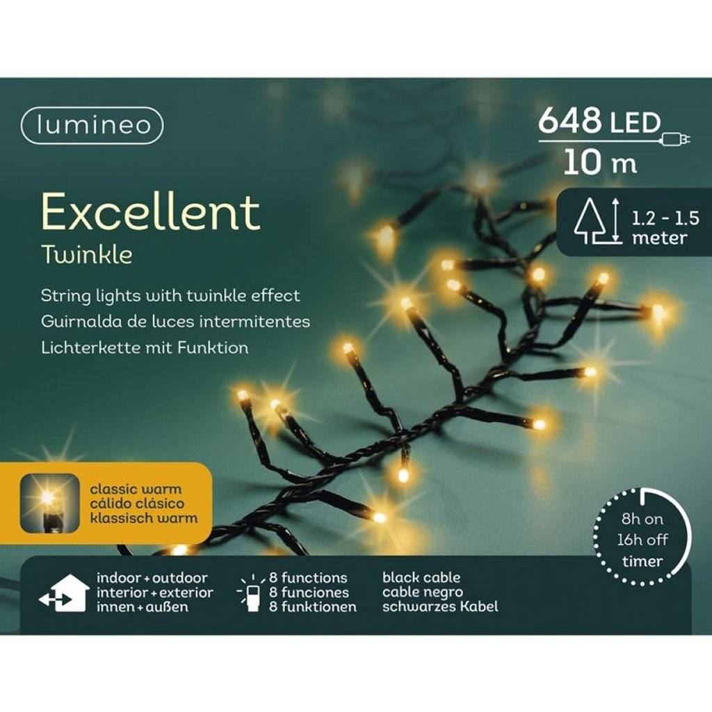 Lumineo LED Excellent Twinkle 648 LEDs 100 cm Zwart Warm Wit Licht-0