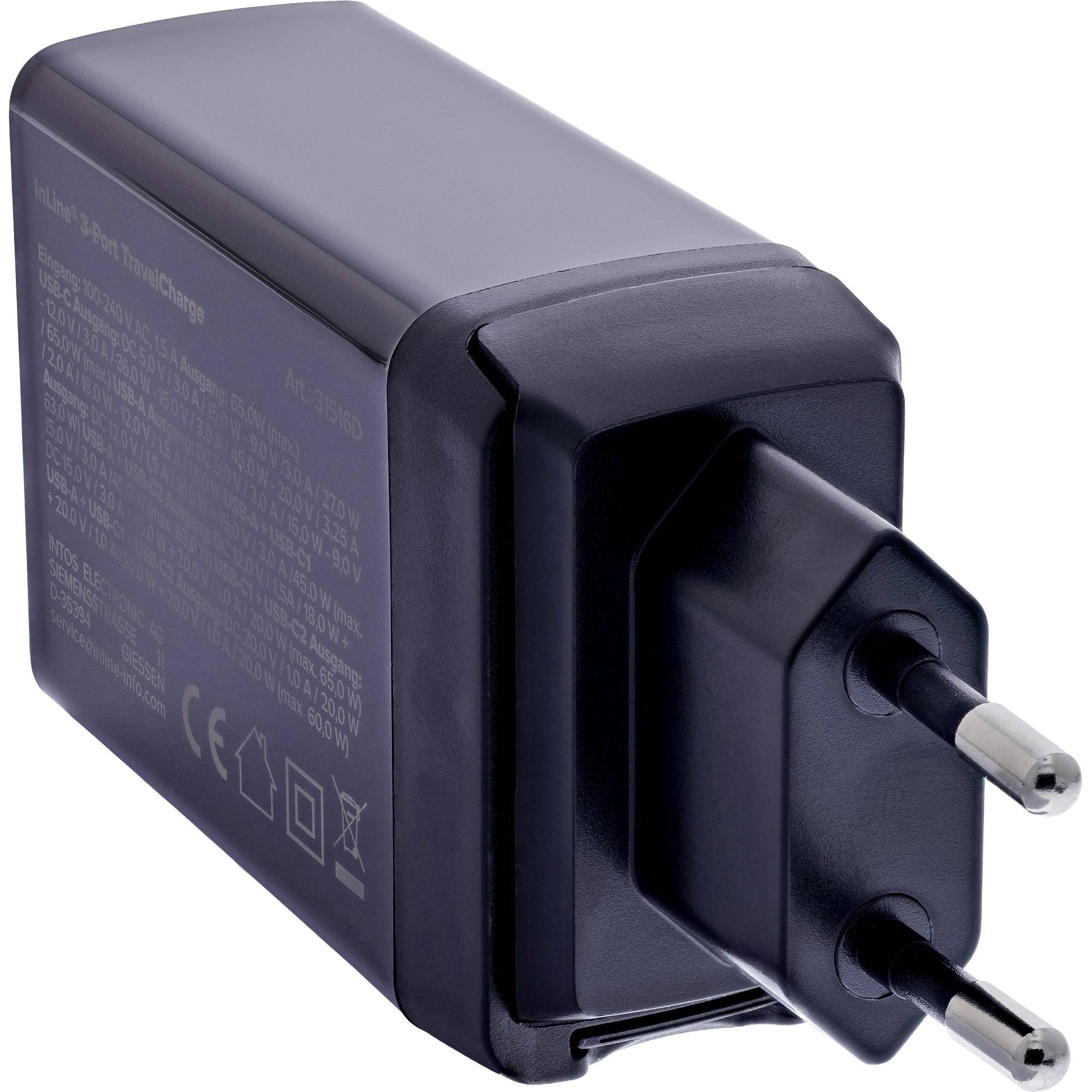 InLine® 3-poorts TravelCharge, 65W USB-voeding, 2x USB-C, 1x USB-A, EU/UK/USA-1