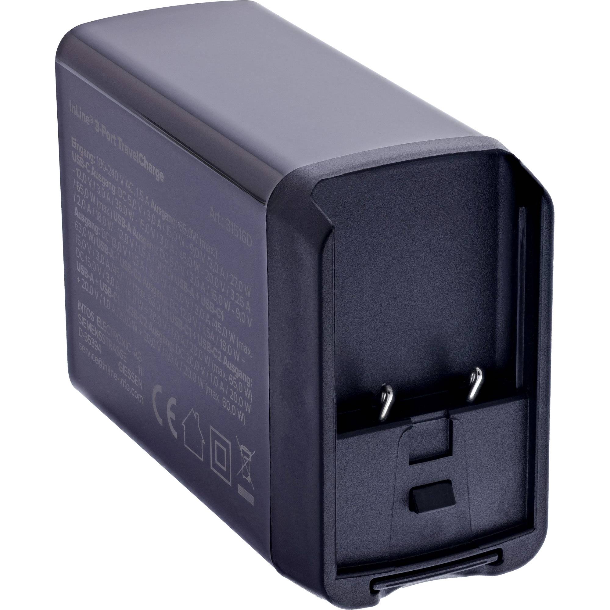 InLine® 3-poorts TravelCharge, 65W USB-voeding, 2x USB-C, 1x USB-A, EU/UK/USA-2
