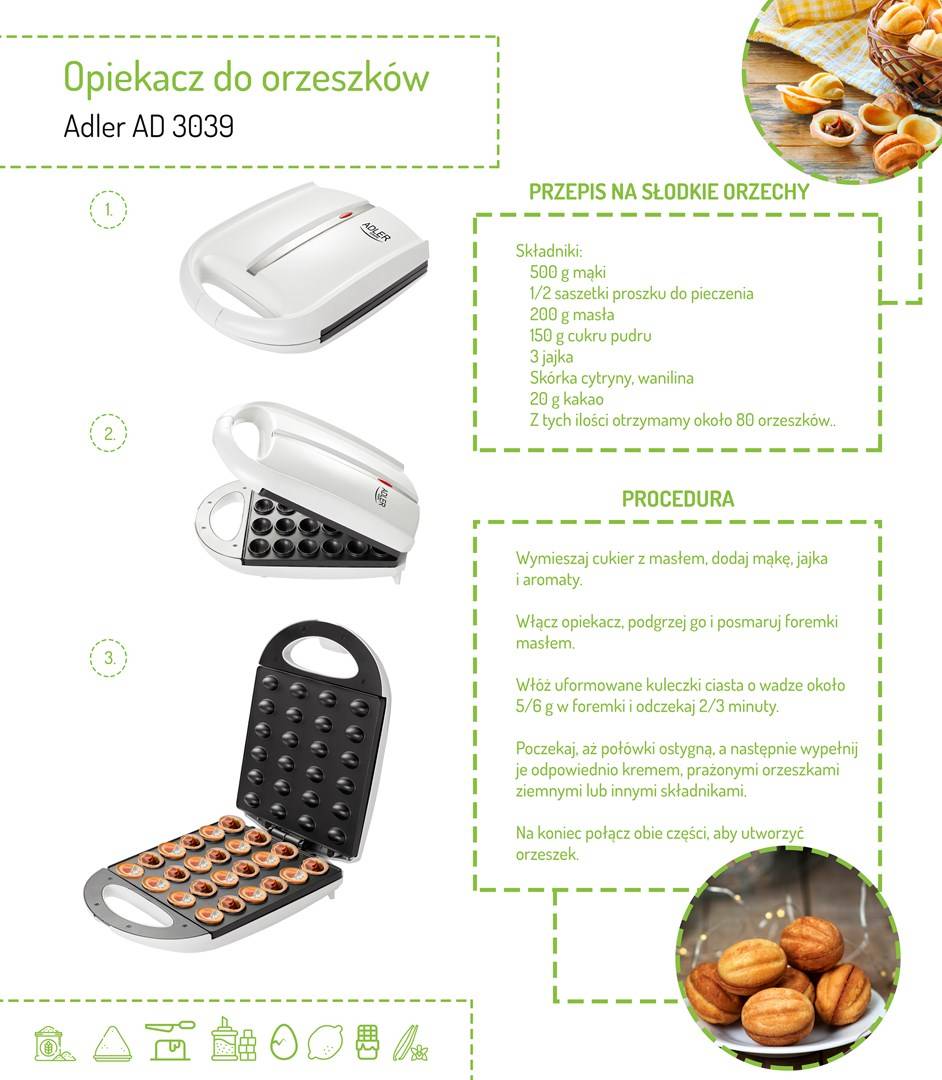 Pinda-/koekjesbroodrooster (24 stuks) Adler AD 3039 wit-4