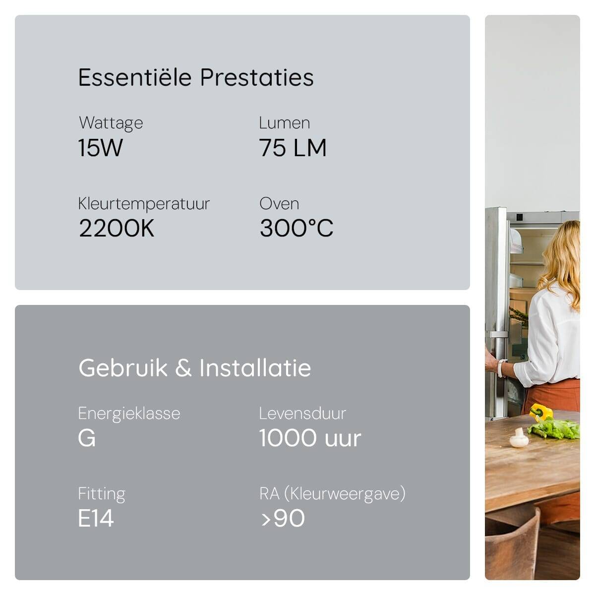 Spectrum Koelkastlamp/Ovenlamp E14 - 15W 2200K 75lm 230V - Koelkastlampje en Ovenlampje - 300 graden-2