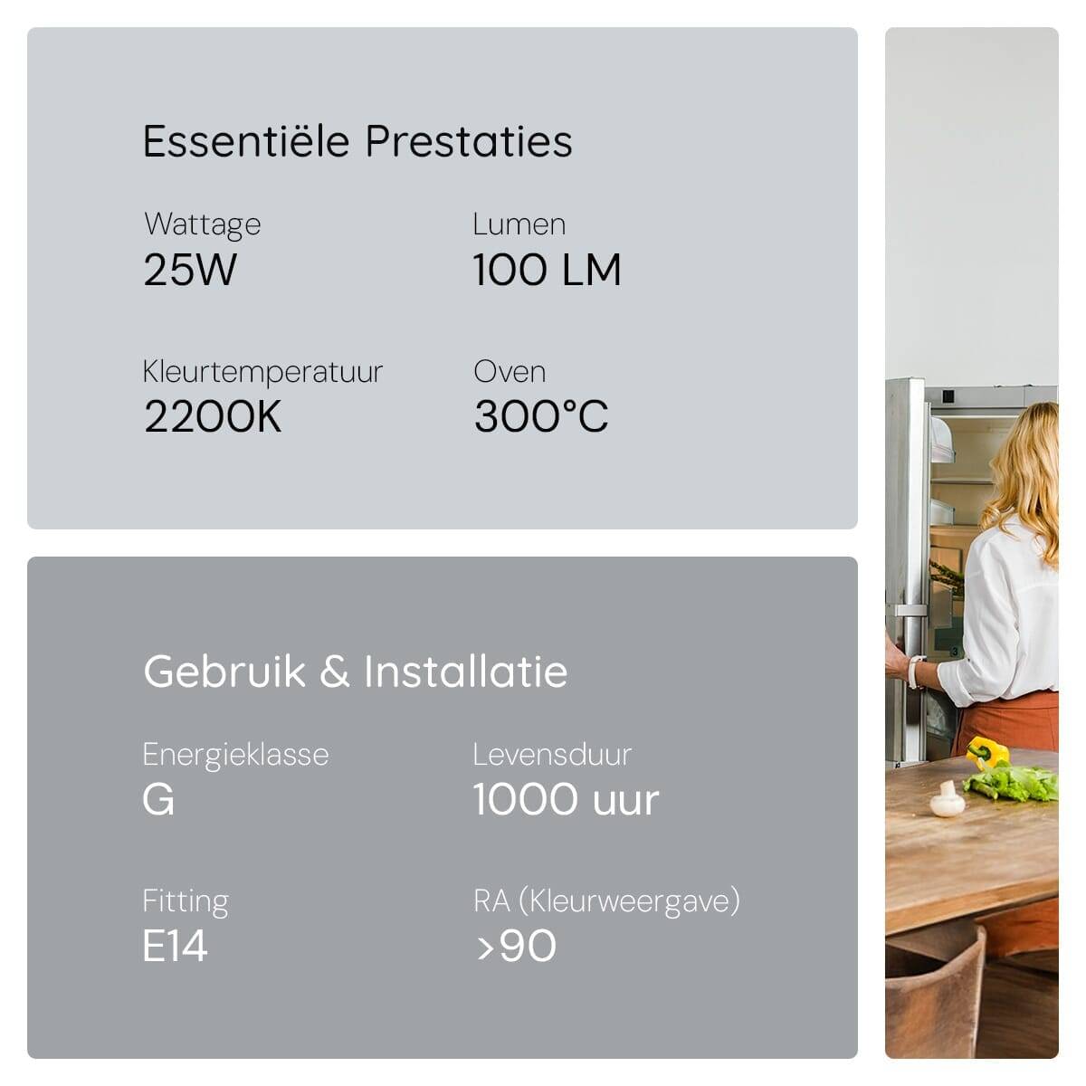 Spectrum Koelkastlamp/Ovenlamp E14 - 25W 2200K 100lm 230V - Koelkastlampje en Ovenlampje - 300 graden-3