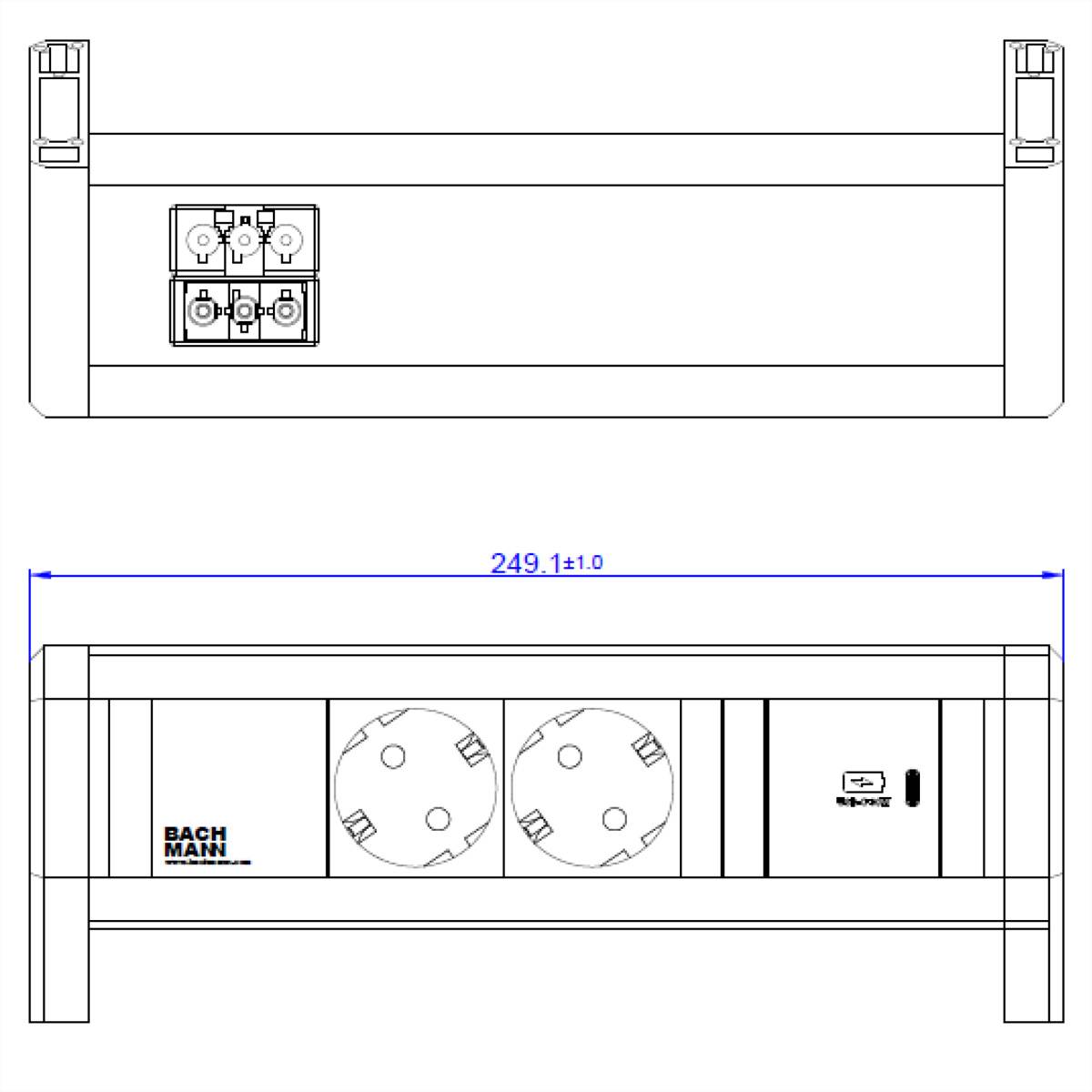BACHMANN DESK 2x Geaard stopcontact USB C , USB oplader 30W GST18-1