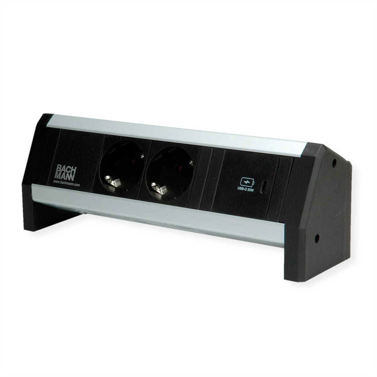 BACHMANN DESK 2x Geaard stopcontact USB C , USB oplader 30W GST18-3