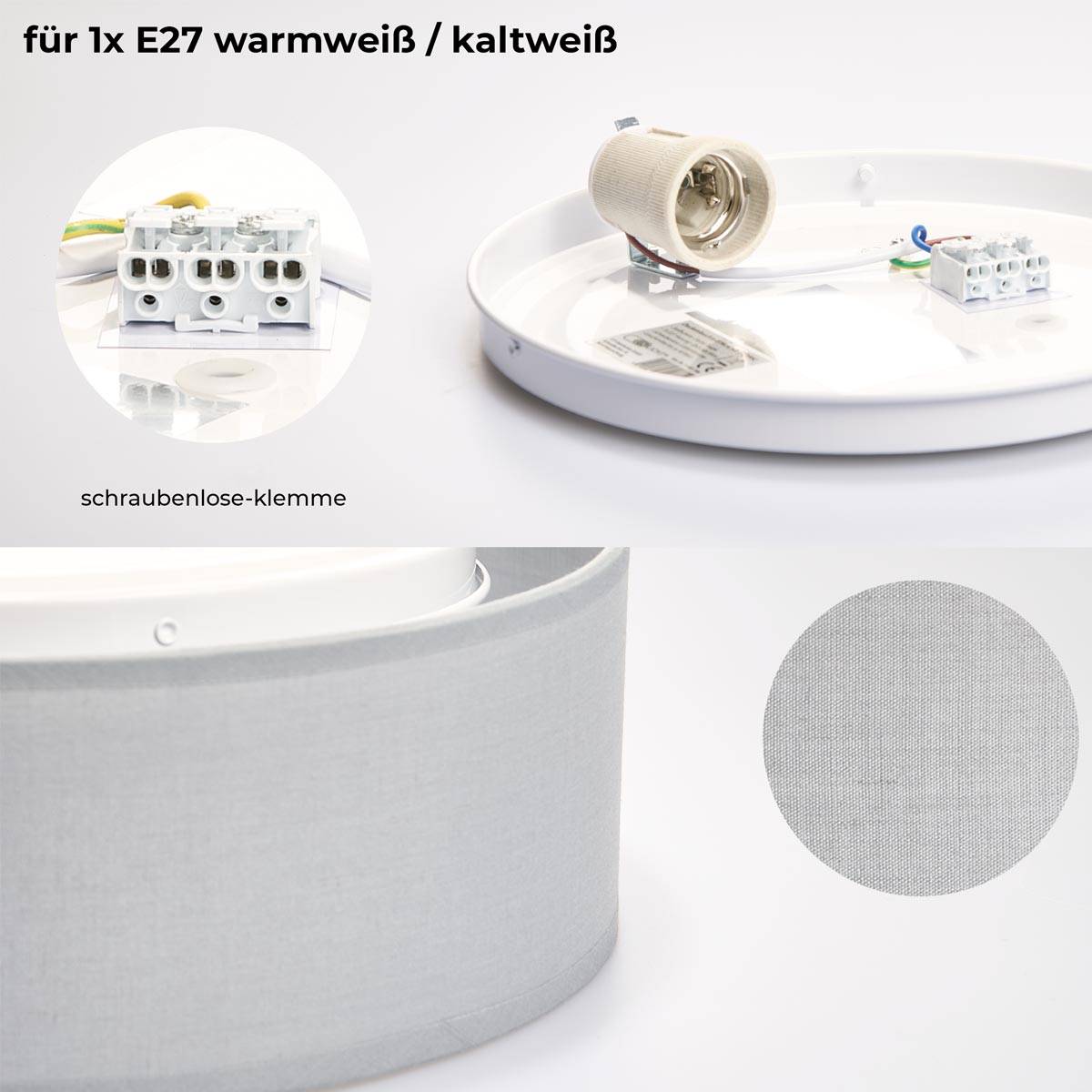EINLICHT "FABRIC" - Ø30CM - Plafonnière - 1X E27, BlauwGrijs Stoffen Lampenkap-2