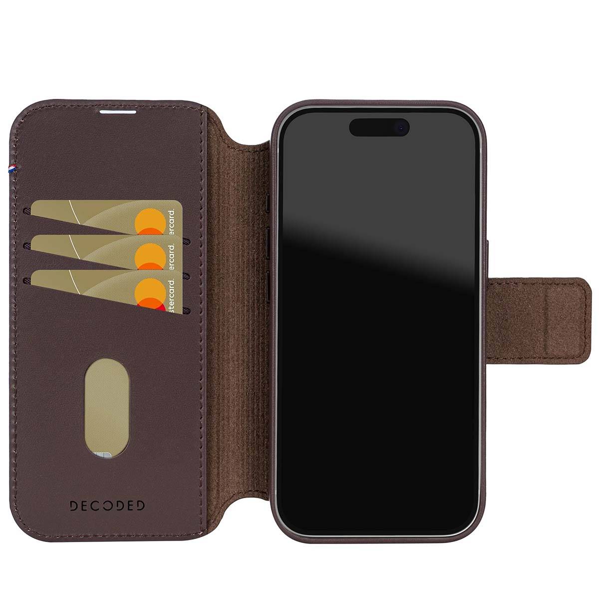 Decoded leren portemonnee met afneembare achterkant voor iPhone 17 Pro, chocoladebruin.-2