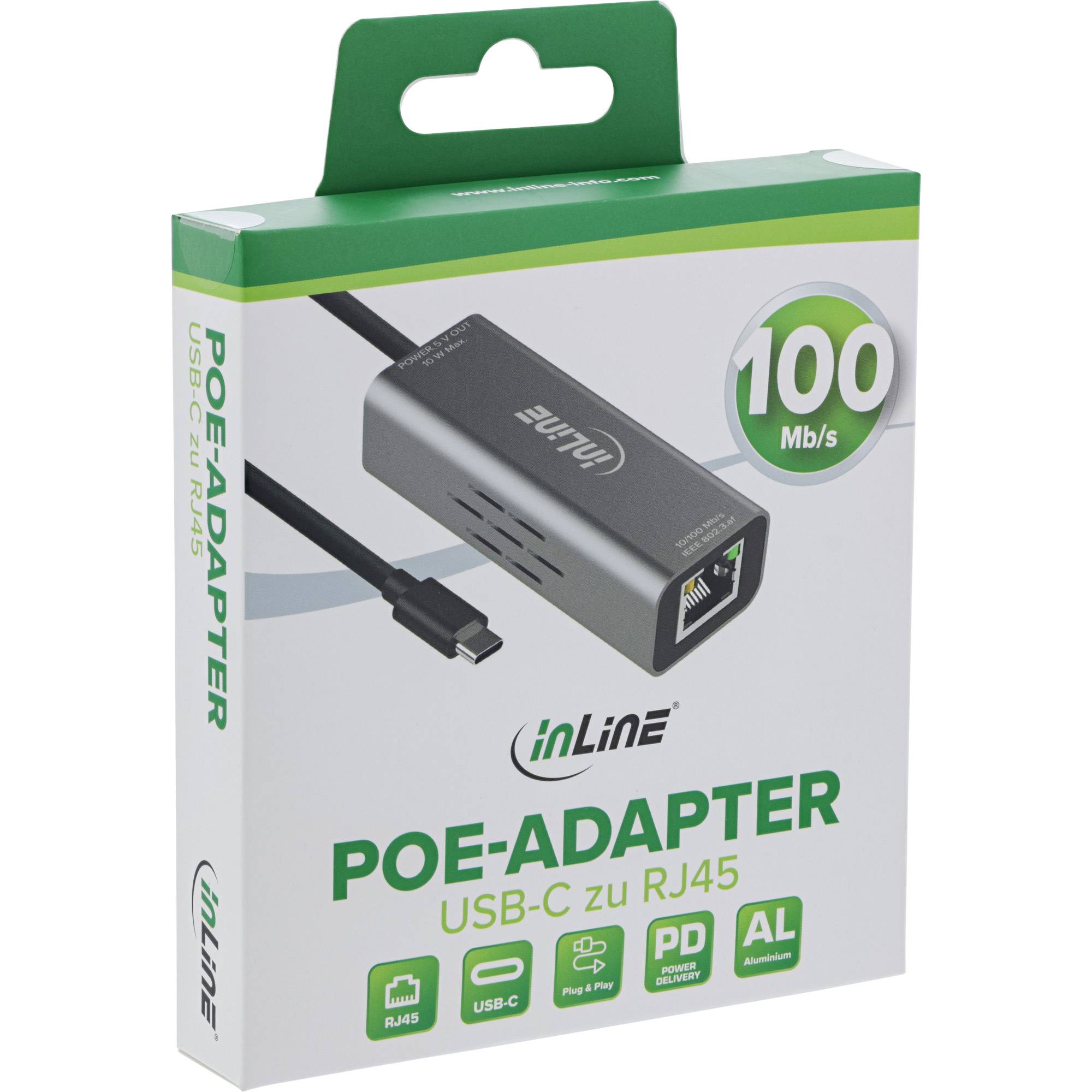 InLine® USB-C naar RJ45 PoE-adapter, overspanningsbeveiliging, 33380J-4