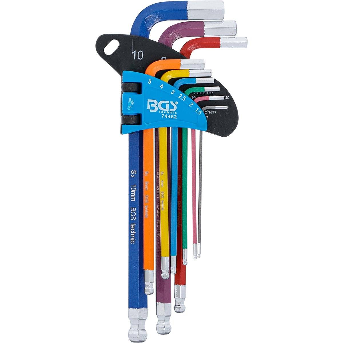 BGS Stiftsleutelset - meerkleurig - binnenzeskant met kogelkop 1,5 - 10 mm - 9 delig-1
