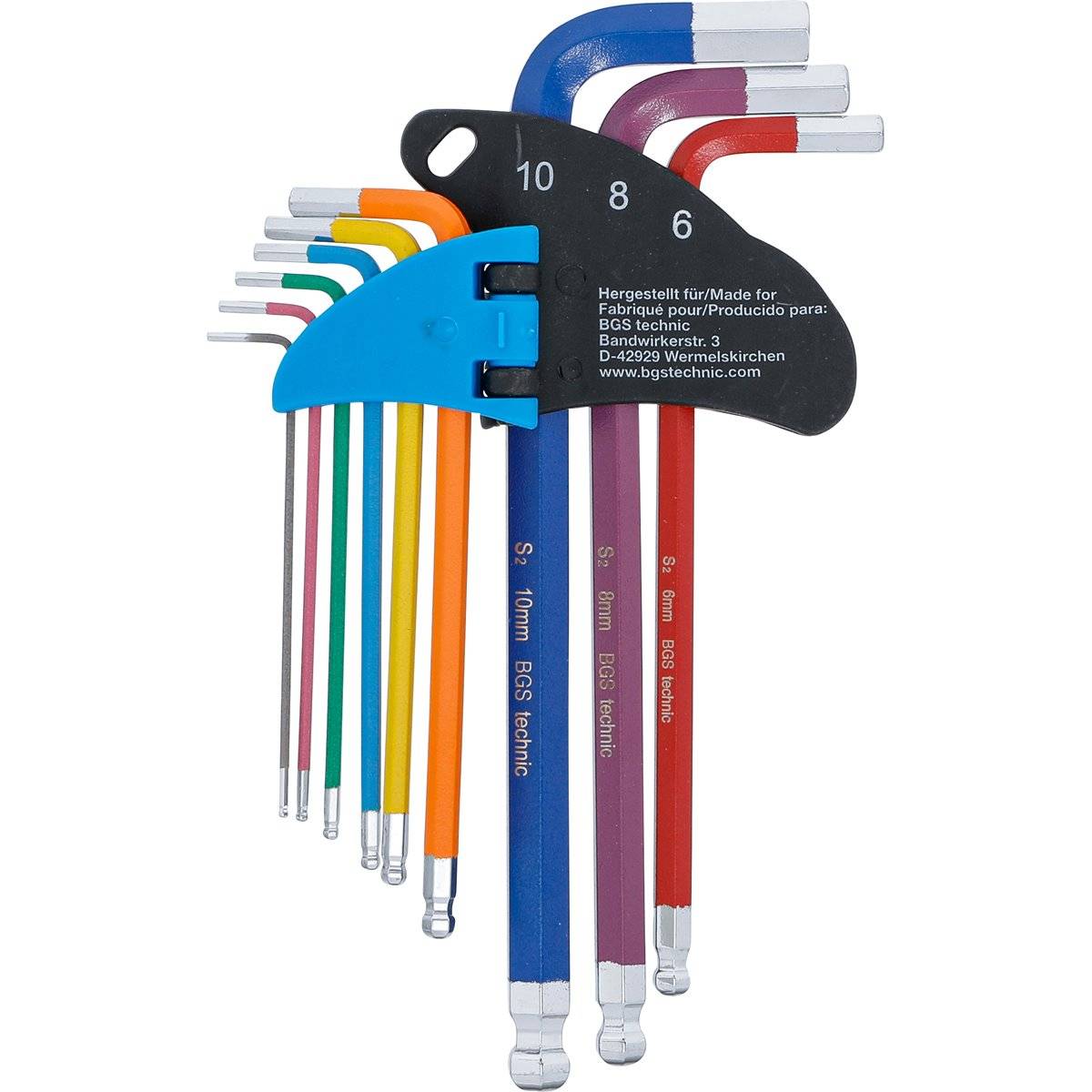 BGS Stiftsleutelset - meerkleurig - binnenzeskant met kogelkop 1,5 - 10 mm - 9 delig-2