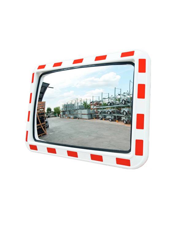 Verkeersspiegel rechthoek, wit/rood, 80 x 60 cm