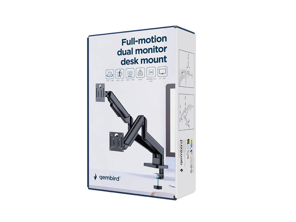 Full-motion dubbele monitorarm met gasveer, 17â-32'', zwart-4