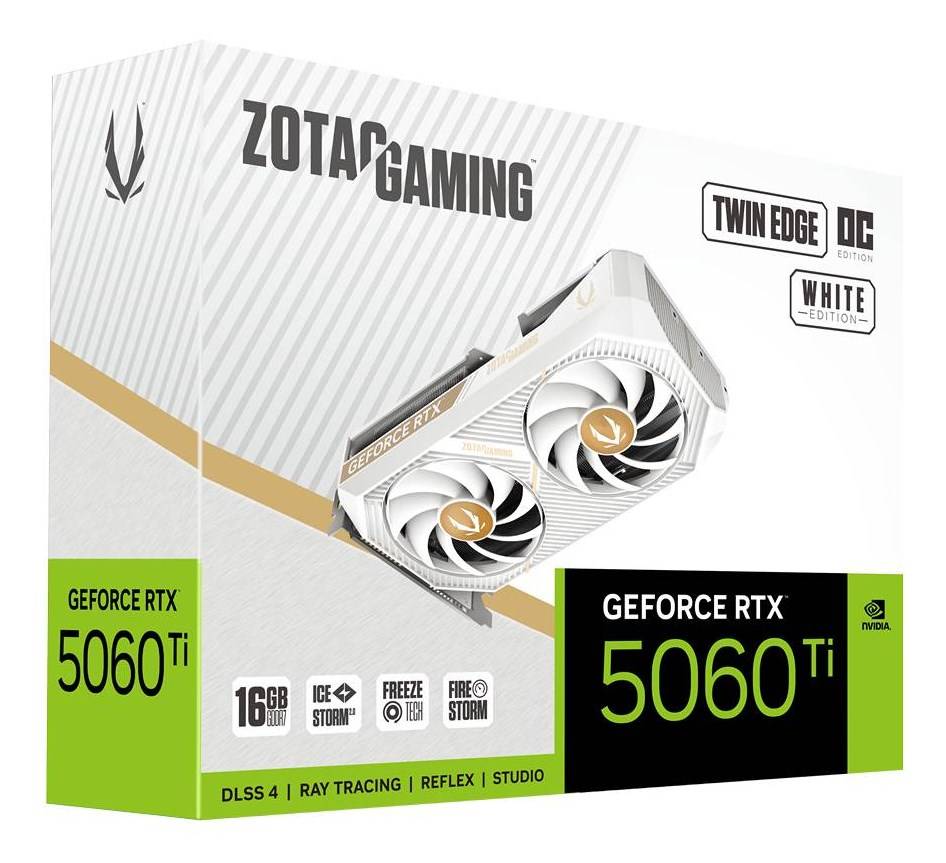 ZOTAC GAMING GeForce RTX 5060 Ti 16GB Twin Edge OC GDDR7 - 3xDP 1xHDMI - Witte Editie ZT-B50620Q-10M-6