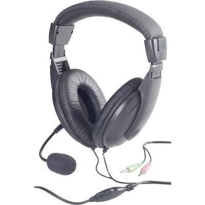 Basetech BT-260A Over Ear headset  Computer Kabel Stereo Zwart  Volumeregeling, Vouwbaar