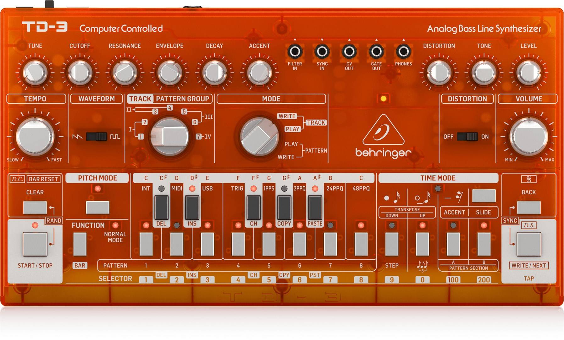 Behringer TD-3-TG Bassline Synthesizer Oranje Transparant-0
