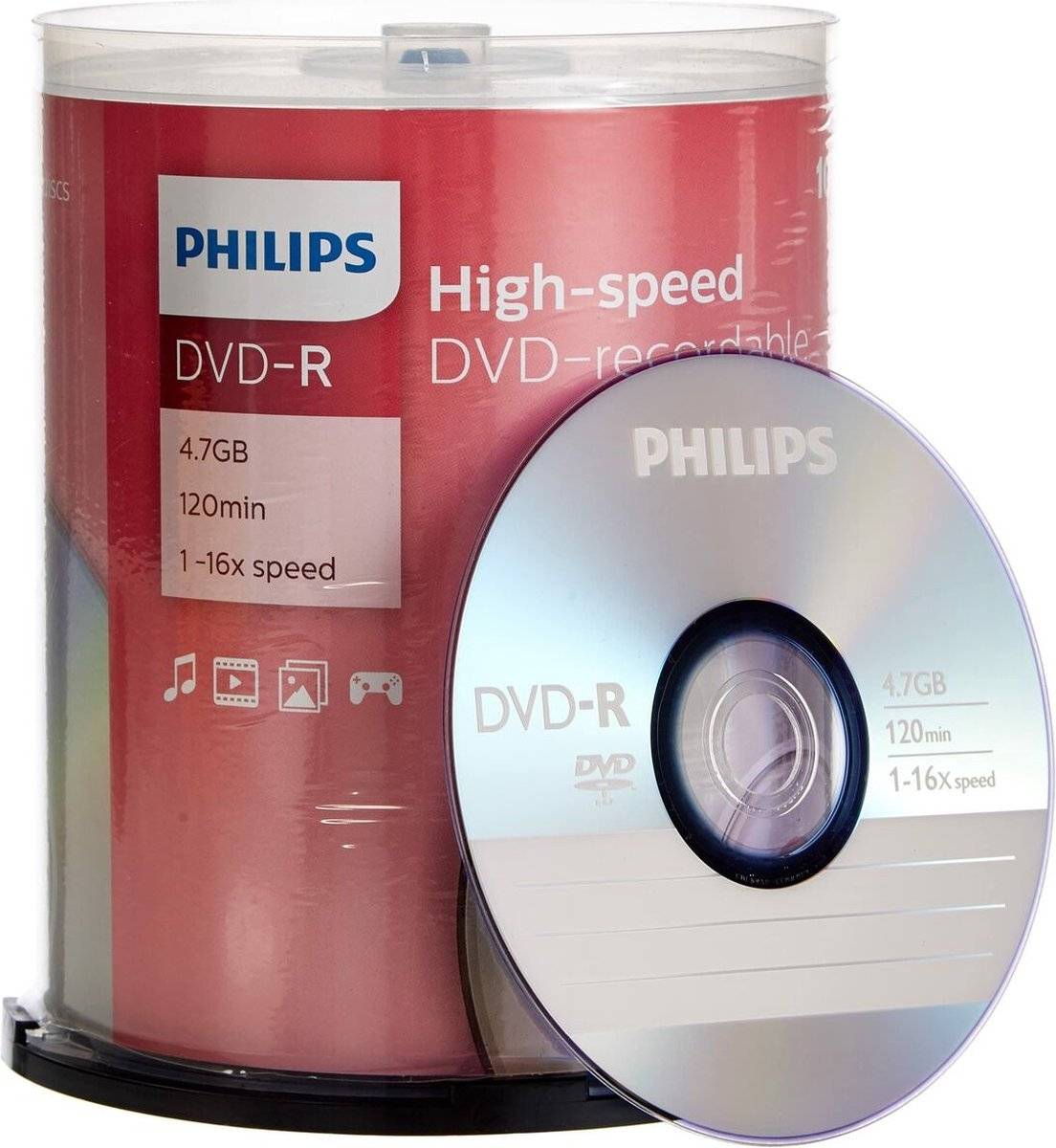 Philips DM4S6B00F - 100 x DVD-R 4,7 GB (120 Min.) 16x - Spindel-0