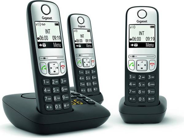 Gigaset A690A Trio - Draadloze Telefoon met Antwoordapparaat en Bel-ID - ECO DECT/GAP - Zwart + 2 Extra Handsets