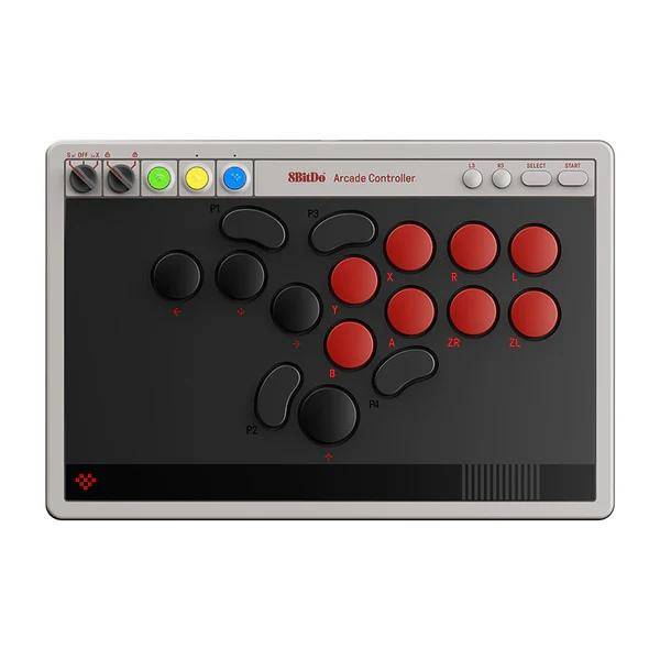 8bitdo arcade controller (grijs rood, 2.4 ghz bluetooth usb, nintendo switch 1 + 2, pc) 69226215076116922621507611-0