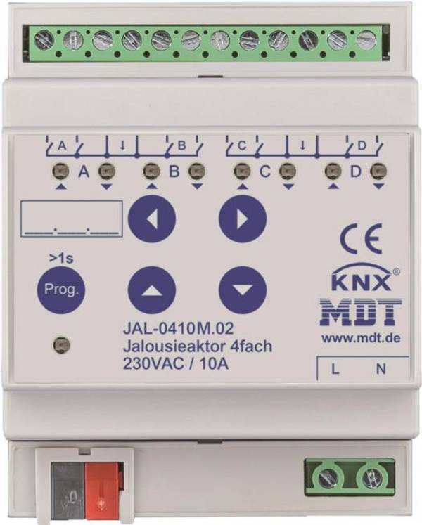 MDT JAL-0410 M.02 Rolgordijnactuator 4-voudig 4TE DIN-rail 10A 230VAC (JAL-0410 M.02) 4-fold