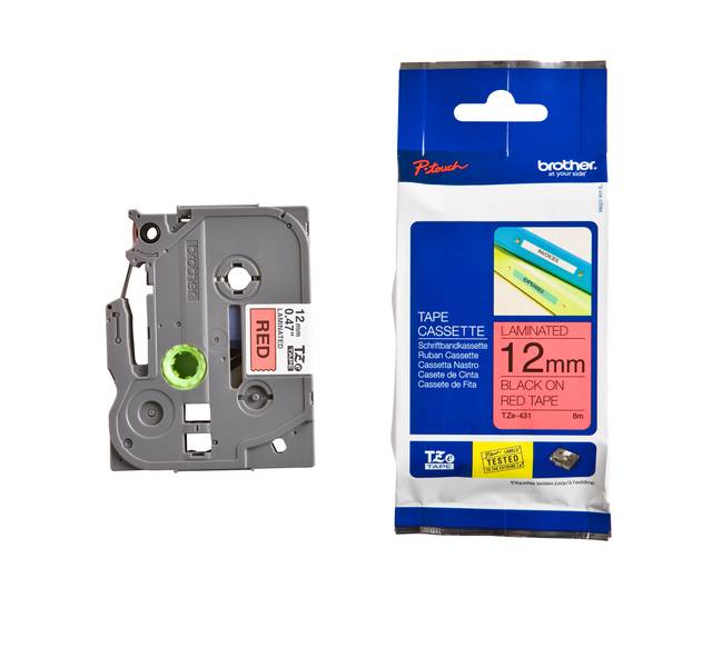 Labeltape Brother P-touch TZe-431 standaard 12mm zwart op rood-2