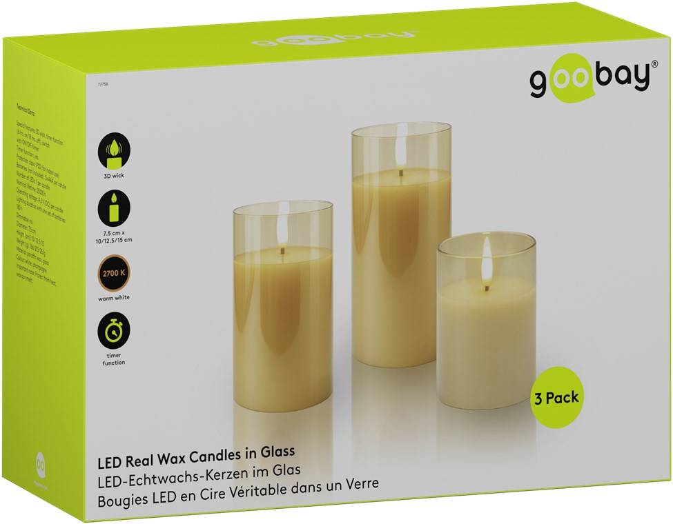 Goobay glazen LED-kaarsenset | 3 stuks | timerfunctie | goud | IP20-1