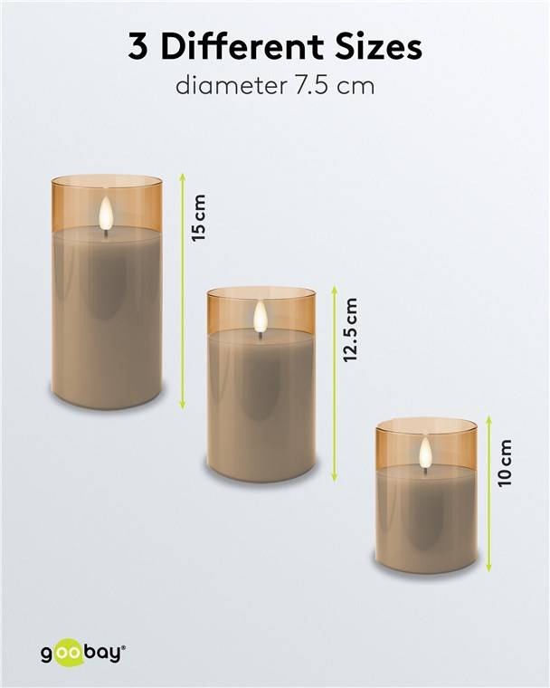 Goobay glazen LED-kaarsenset | 3 stuks | timerfunctie | goud | IP20-3