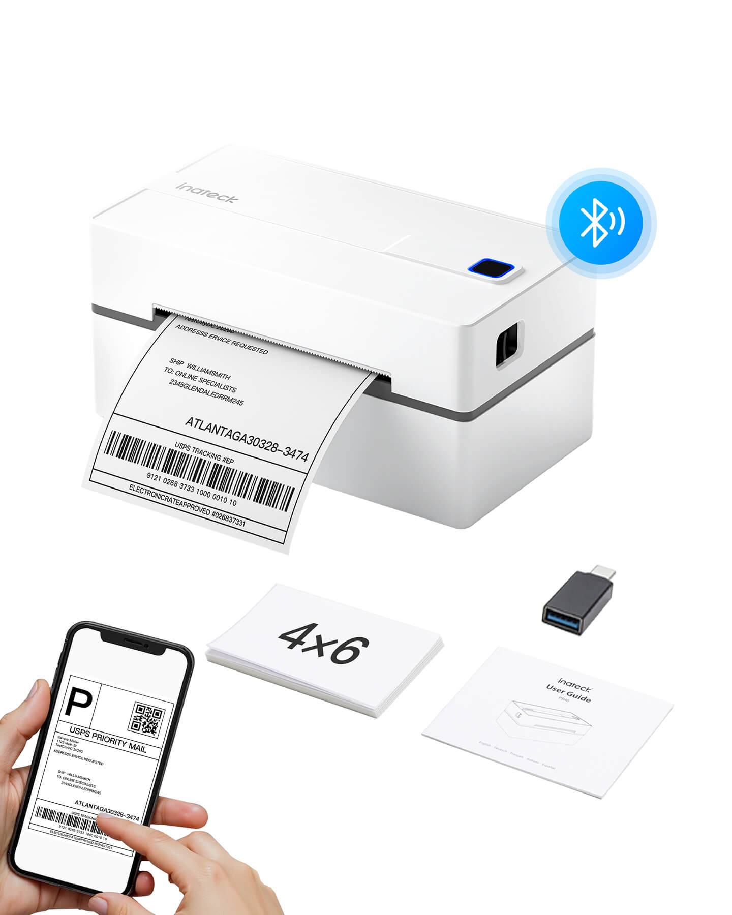 Inateck PR40 labelprinter, direct thermisch, 203 x 203 dpi, 150 mm/sec, bedrade en draadloze Bluetooth-functionaliteit.-1