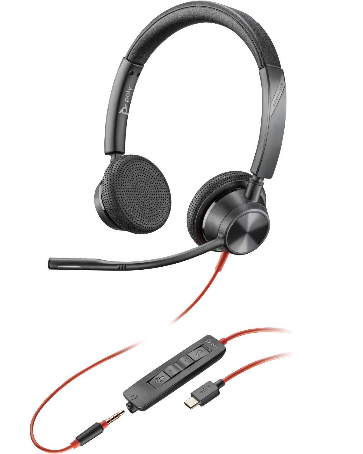 PO2 HP Poly Blackwire 3325 Stereo USB-C Headset + 3,5 mm plug + USB-C/A adapter-2