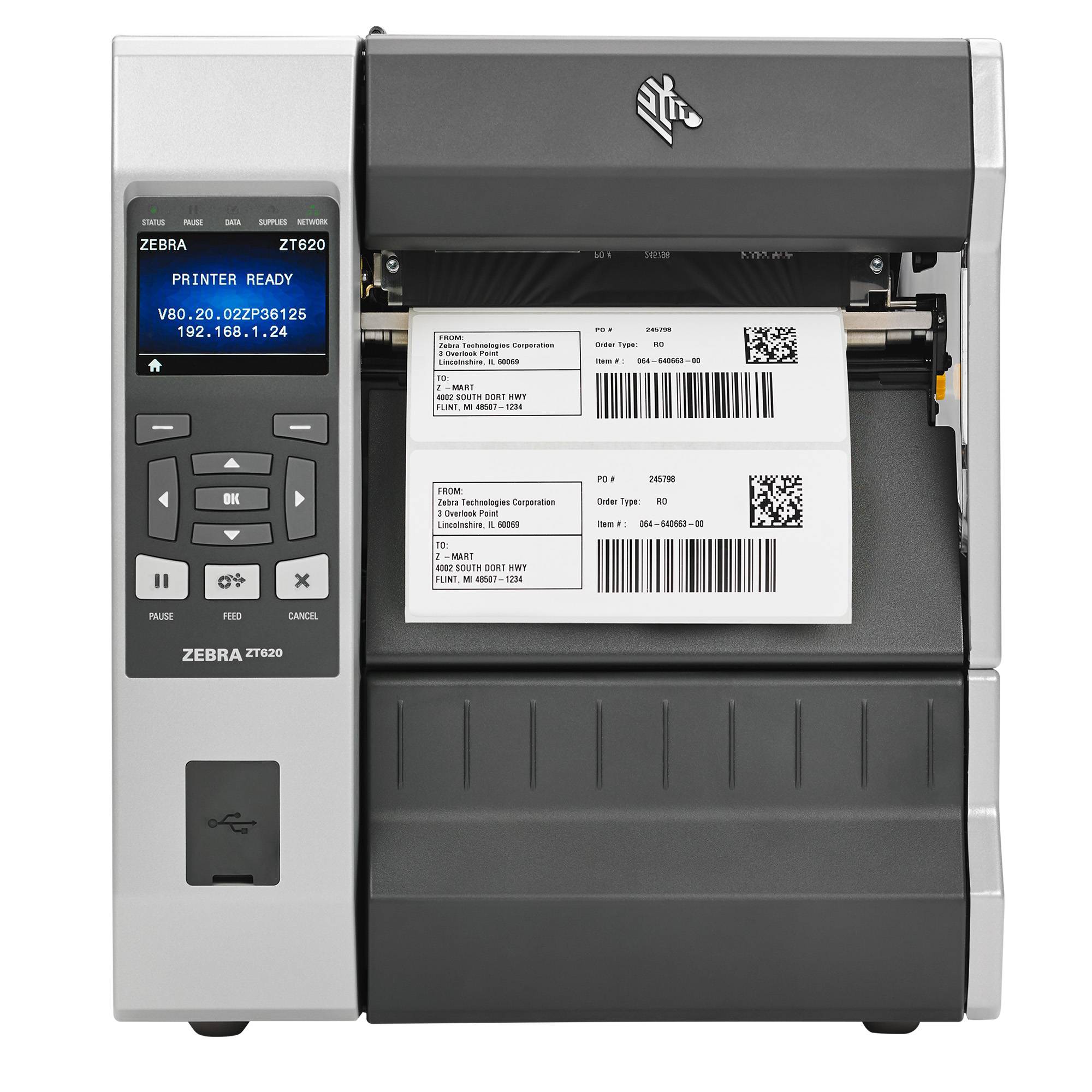 Zebra ZT620, 8 dots/mm (203 dpi), cutter, disp. (kleur), RTC, ZPL, ZPLII, USB, RS232, BT, Ethernet-1