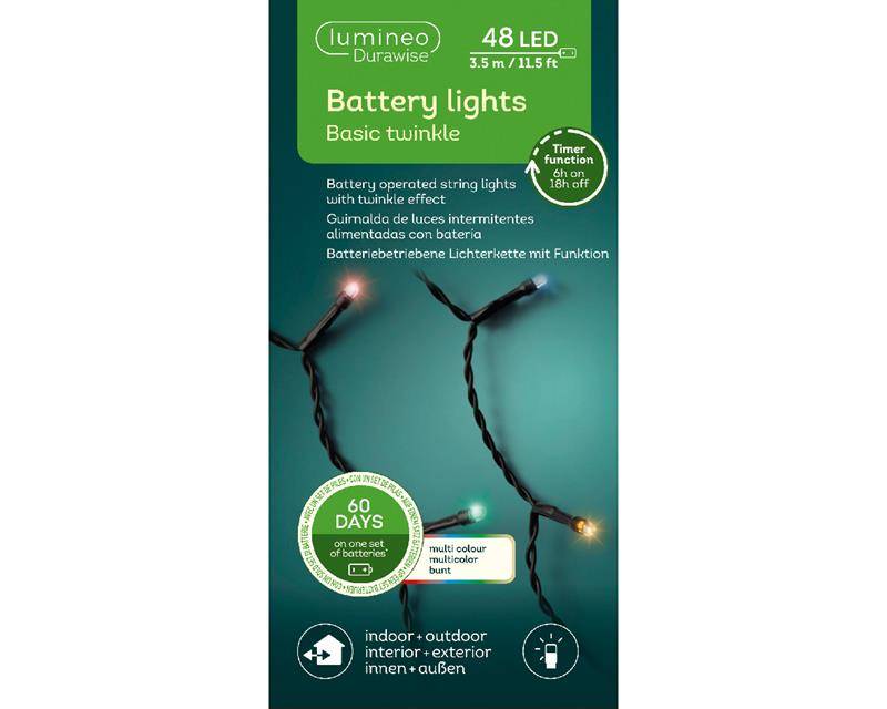 Lumineo durawise basic 48 led lights op batterij met flits functie en timer 350cm multikleur-0