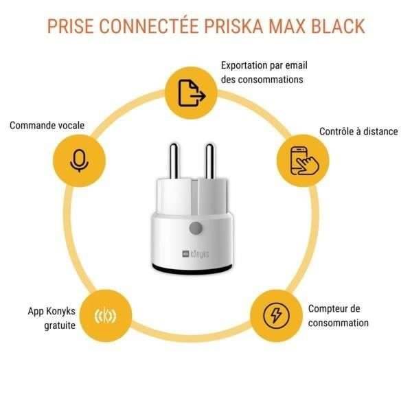 Mini smart socket - KONYKS - Priska Max Black FR - Wi-Fi+BT - 16A - Wit-1
