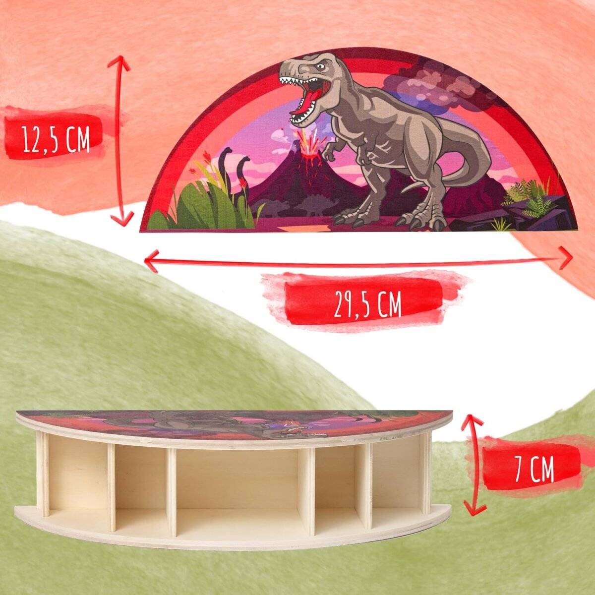 WAGOMA Kinderpennenhouder [5 compartimenten] Stevige houten bureau-organizer Dinosaurus-4