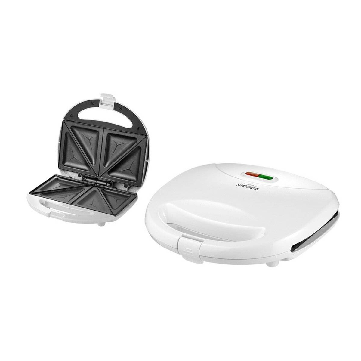 Michelino Sandwich Maker 750 W - Antiaanbaklaag & cool-touch handvat, wit-0
