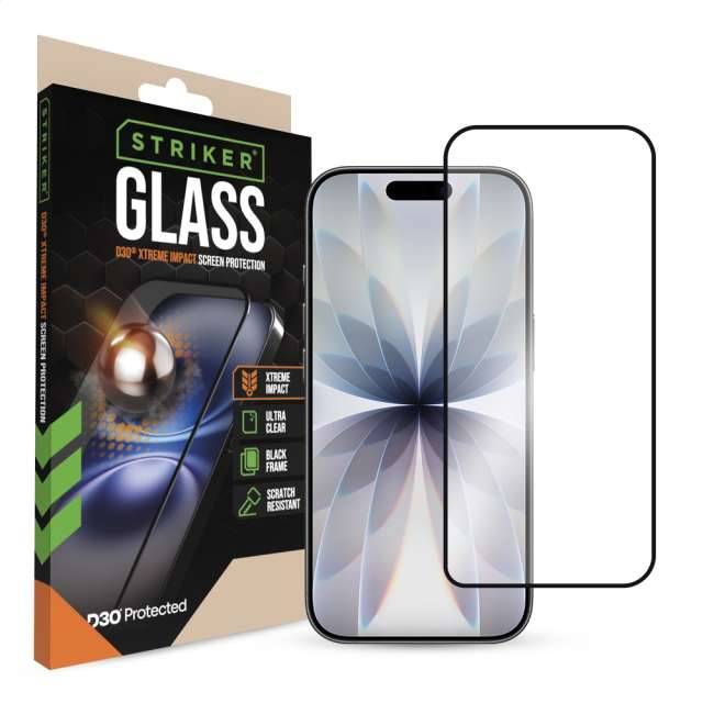 Striker D3O Xtreme Impact Glass Screen Protector - Black Frame - Apple iPhone 16 Pro/17/17 Pro/18 Pro-0