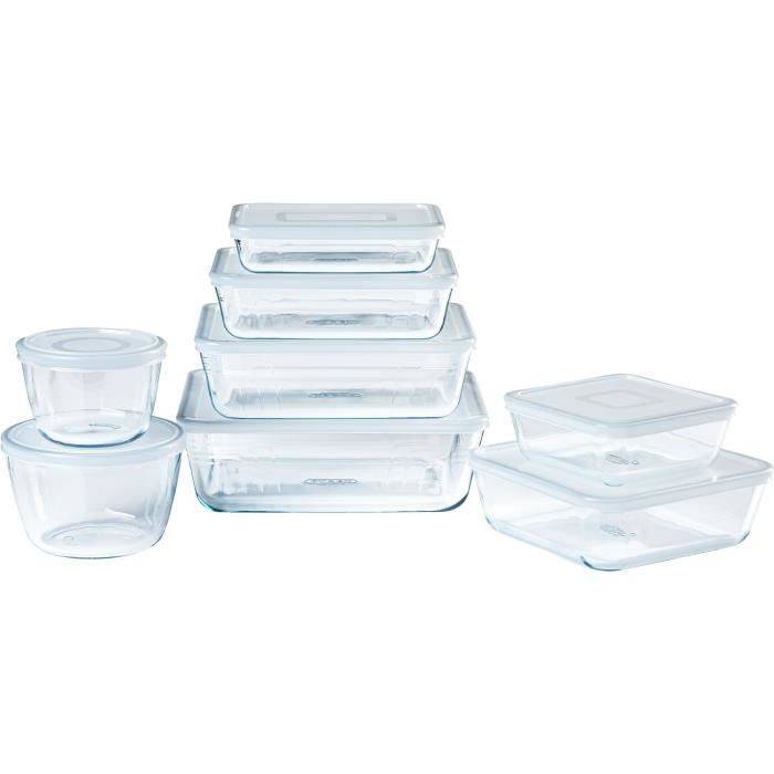 Pyrex Cook & Freeze Set van 8 Glazen Bewaarcontainers - Rechthoekig - Vriezerdeksels-0