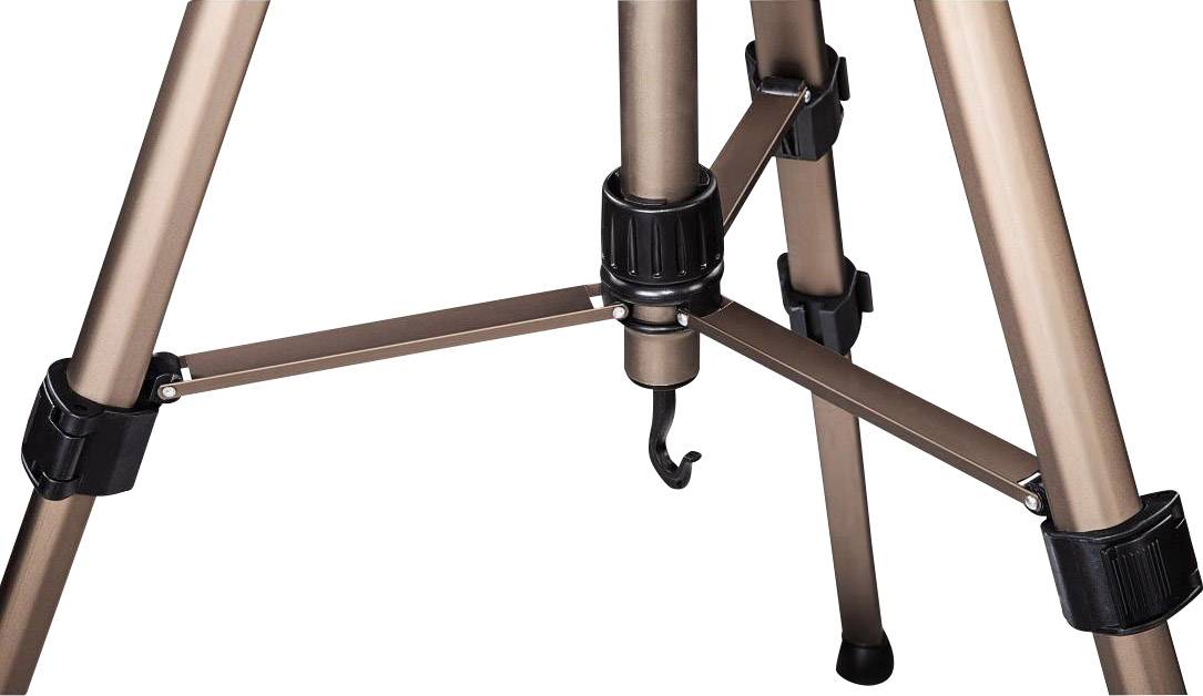 Een bronzen statief met verstelbare poten en haken voor stabiliteit, geschikt voor het ondersteunen van camera's of verrekijkers.