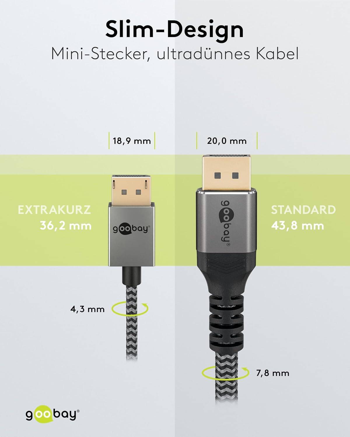 Goobay Plus DisplayPort kabel | Slimline | DP2.1 (10K 60Hz) | UHBR10 (40Gbit/s) | 1 meter-3