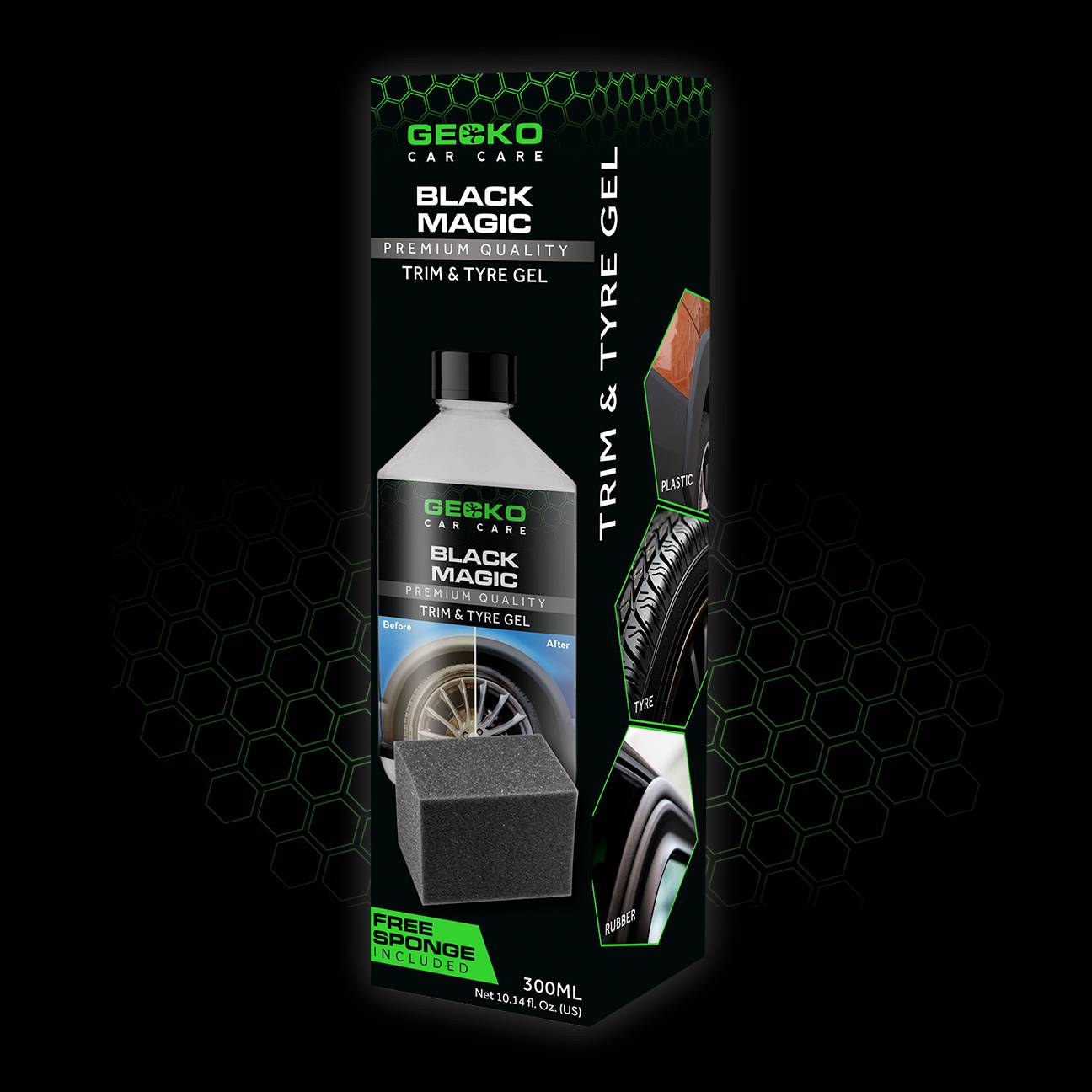 Gecko Black Magic Trim & Bandengel + Applicator Spons 300ml-1