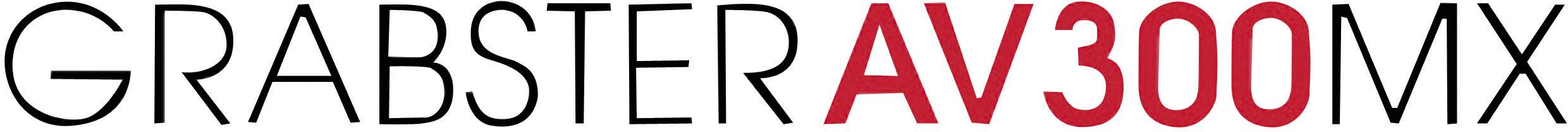 Schriftzug 'GRABSTER AV 300 MX' in zwarte letters, met 'AV 300 MX' rood geaccentueerd.